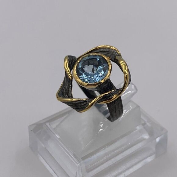 NWOT, solid sterling 925, black rhodium plating, 22 K gold vermeil, real topaz - Picture 4 of 16